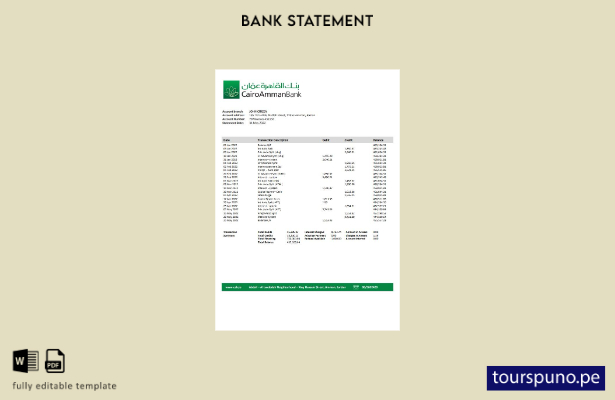 listo para imprimir plantilla de Word   extracto bancario de Jordania, El Cairo,